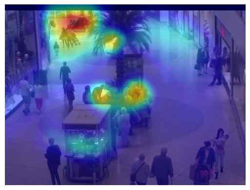 A log-scale heatmap revealing the activity intensity within the shopping mall scene over 2000 frames.